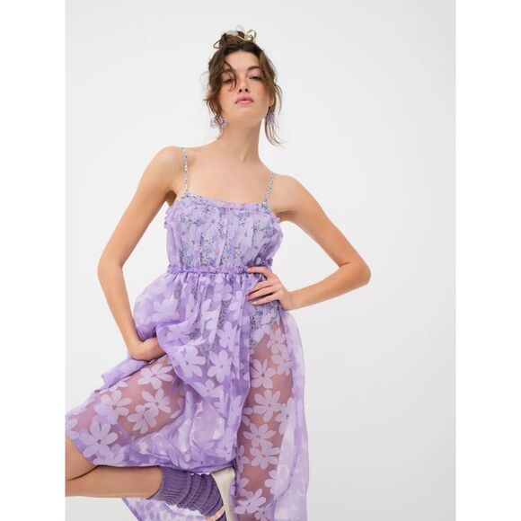For Love & Lemons NWT Villegas Midi Dress in Purple Size M - Picture 3 of 10